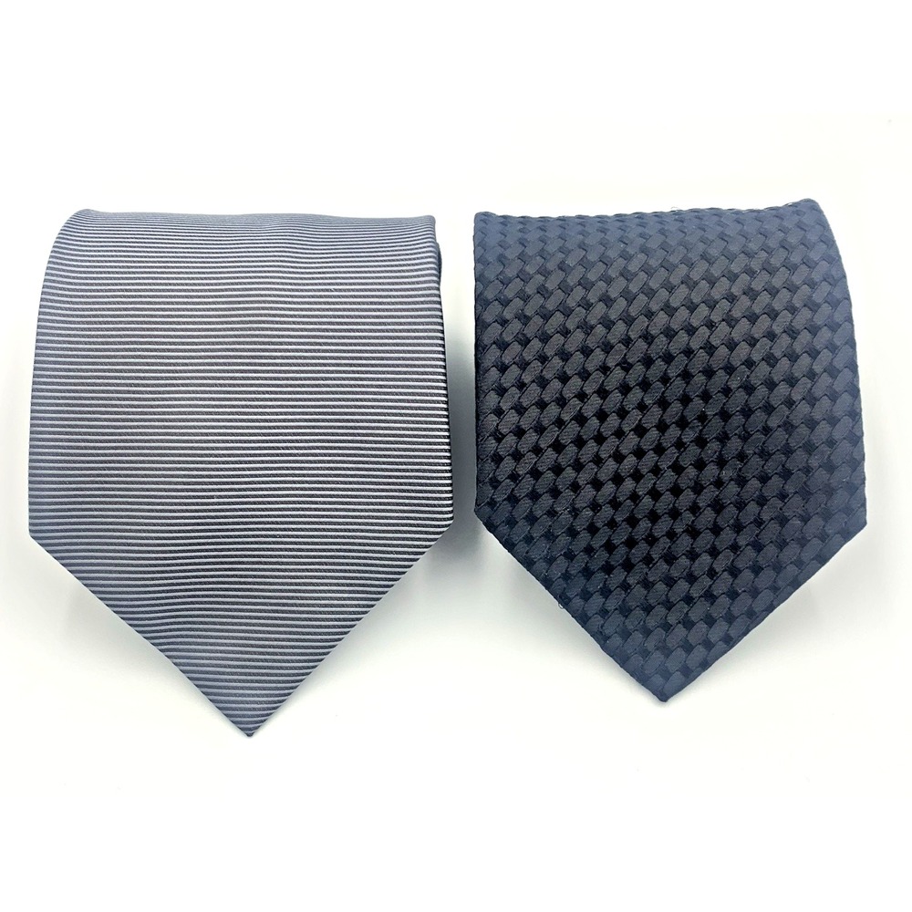 Ermenegildo‎ Zegna Ties Lot of 2 Black, Silver Geometric & Stripe Made in Italy